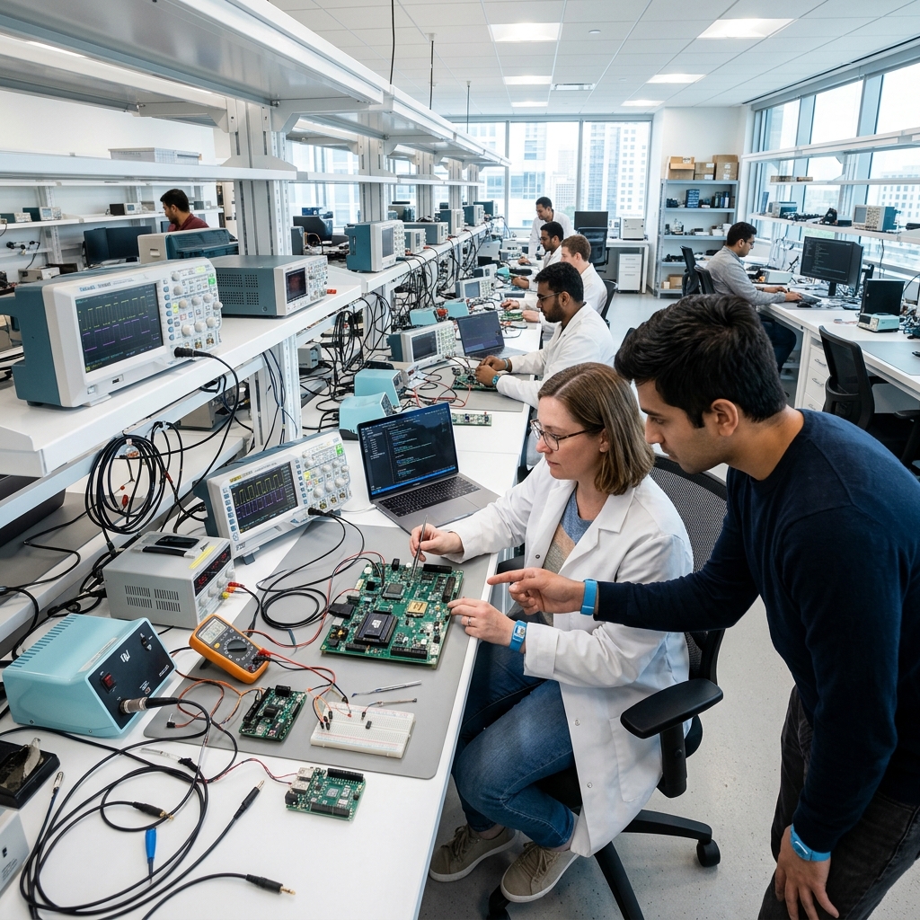 Electronics lab with circuit boards